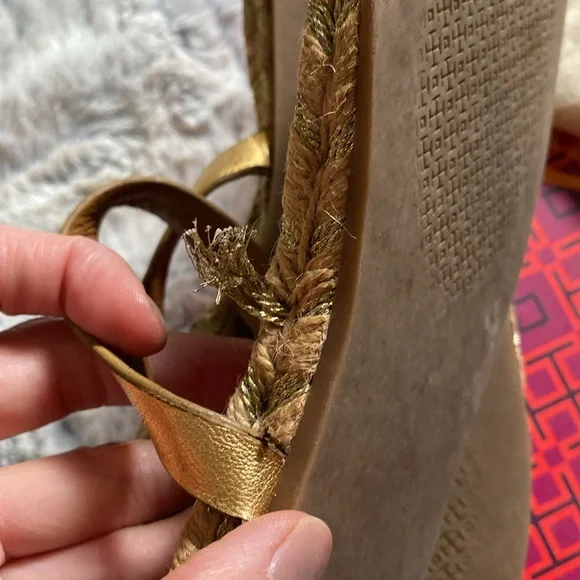 Tory Burch Two Band Flat Espadrille Slide Metallic Gold with Dustbag 9.5 - Picture 9 of 13